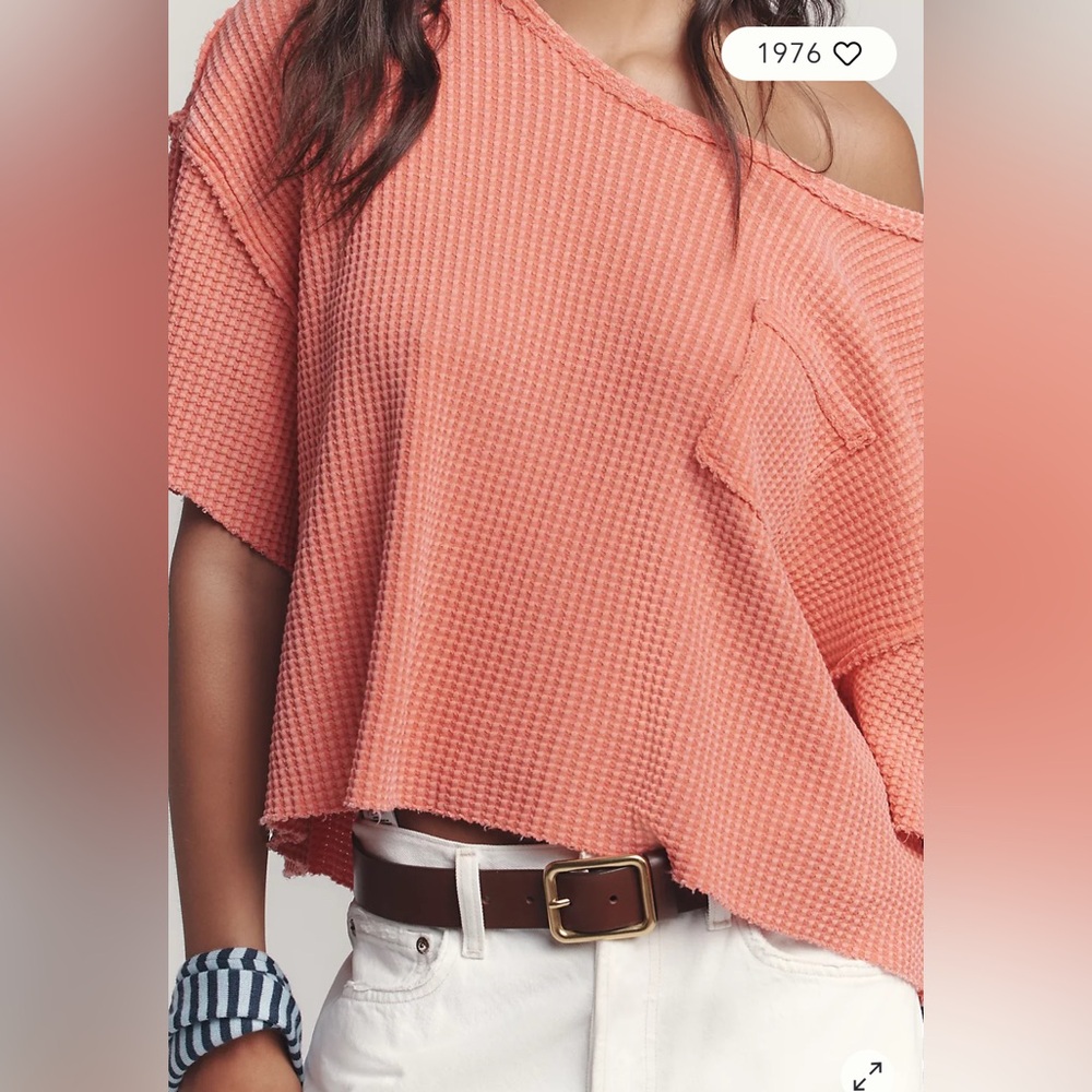 Pilcro Short Sleeve Waffle Tee- Neon Red